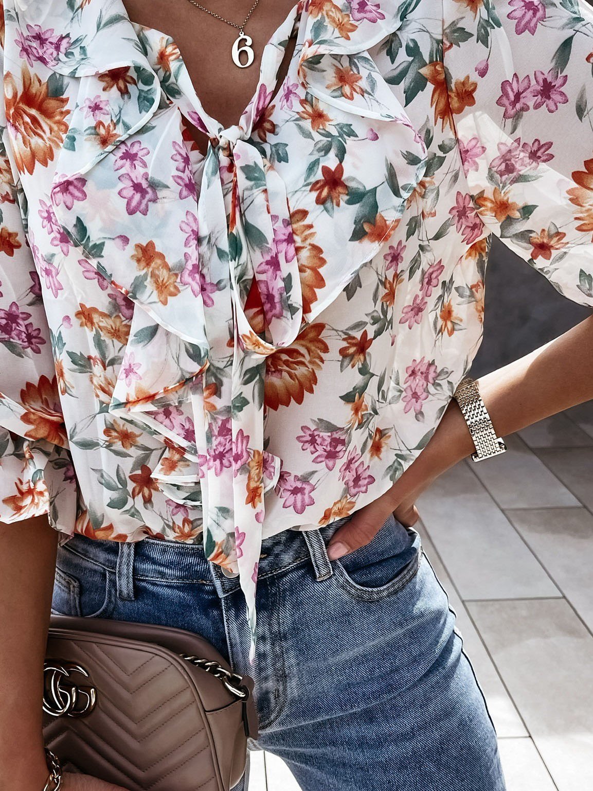 Floral Print Pleated Long Sleeve Blouses - LuckyFash™