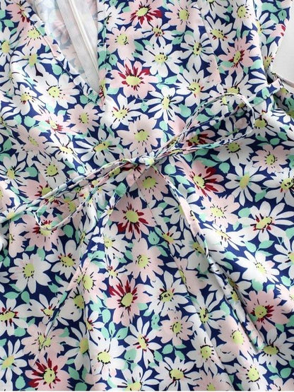 Floral Print Plunge Neck Belted Romper - LuckyFash™