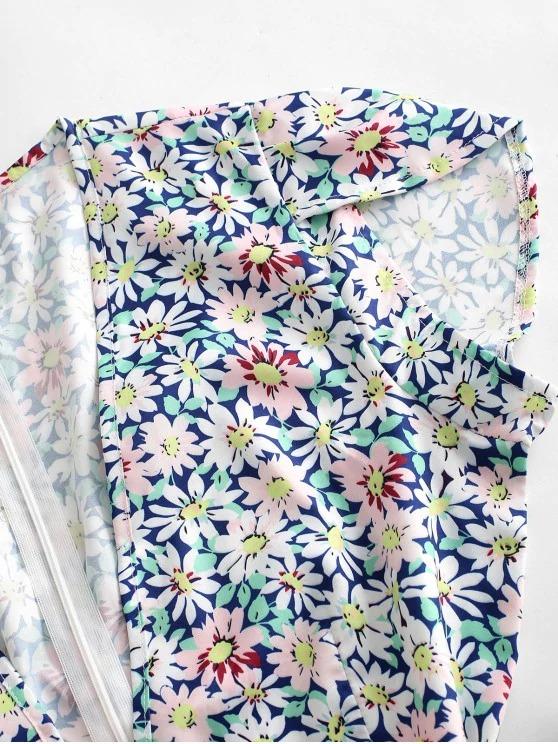 Floral Print Plunge Neck Belted Romper - LuckyFash™