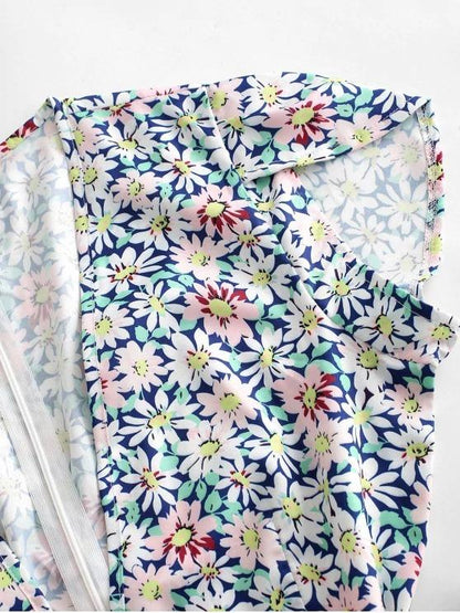 Floral Print Plunge Neck Belted Romper - LuckyFash™