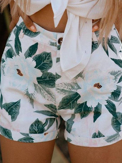 Floral Print Pocket Button Casual Shorts - LuckyFash™