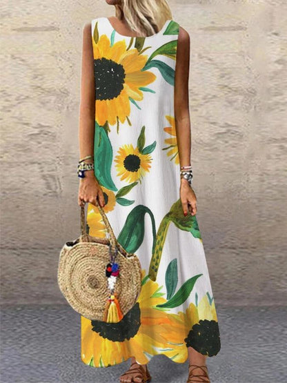 Floral Print Round Neck Maxi Dress - LuckyFash™
