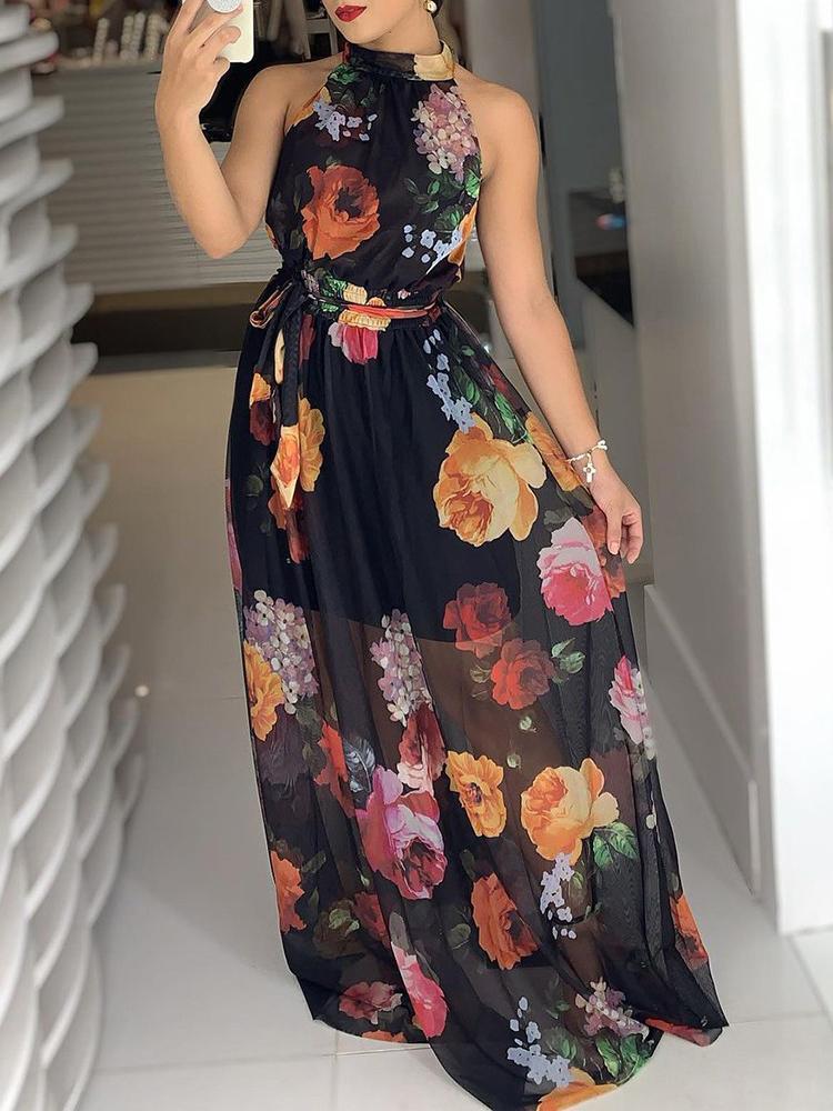 Floral Print Round Neck Maxi Dress - LuckyFash™