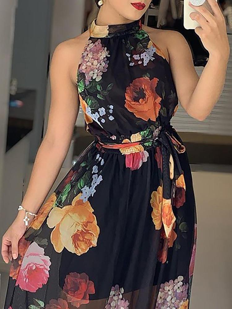 Floral Print Round Neck Maxi Dress - LuckyFash™