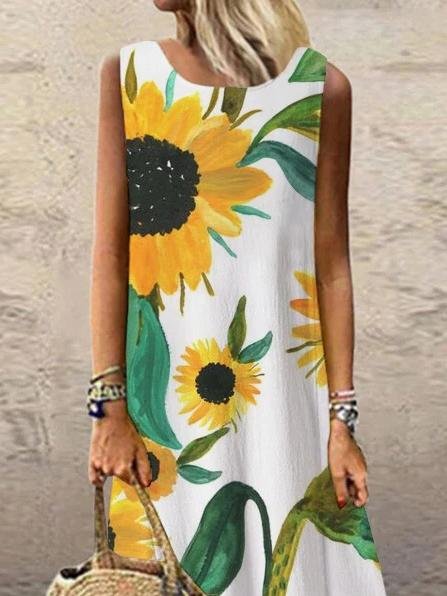 Floral Print Round Neck Maxi Dress - LuckyFash™