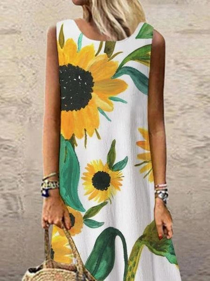 Floral Print Round Neck Maxi Dress - LuckyFash™