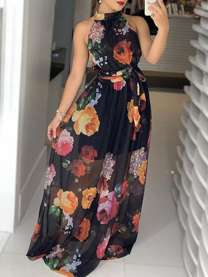 Floral Print Round Neck Maxi Dress - LuckyFash™