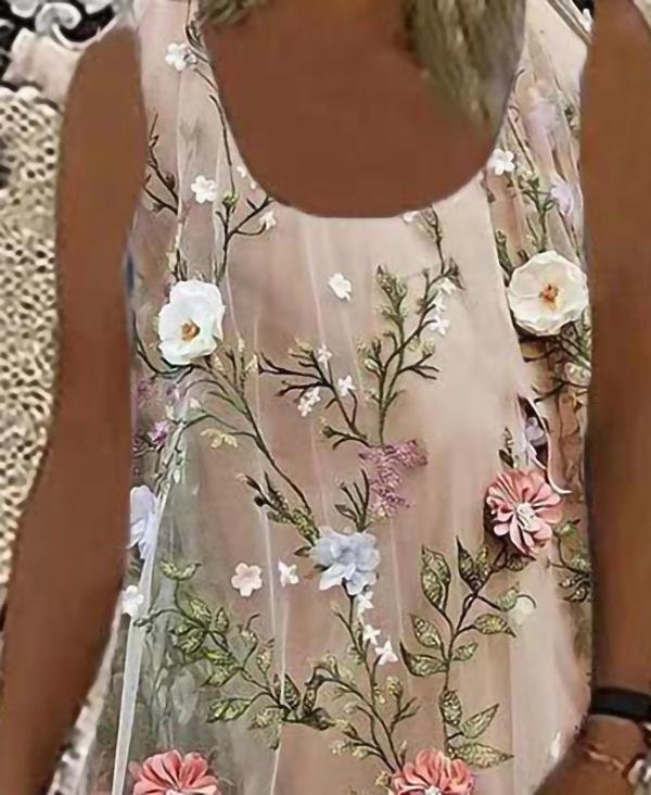 Floral Print Round Neck Sleeveless Mini Dresses - LuckyFash™