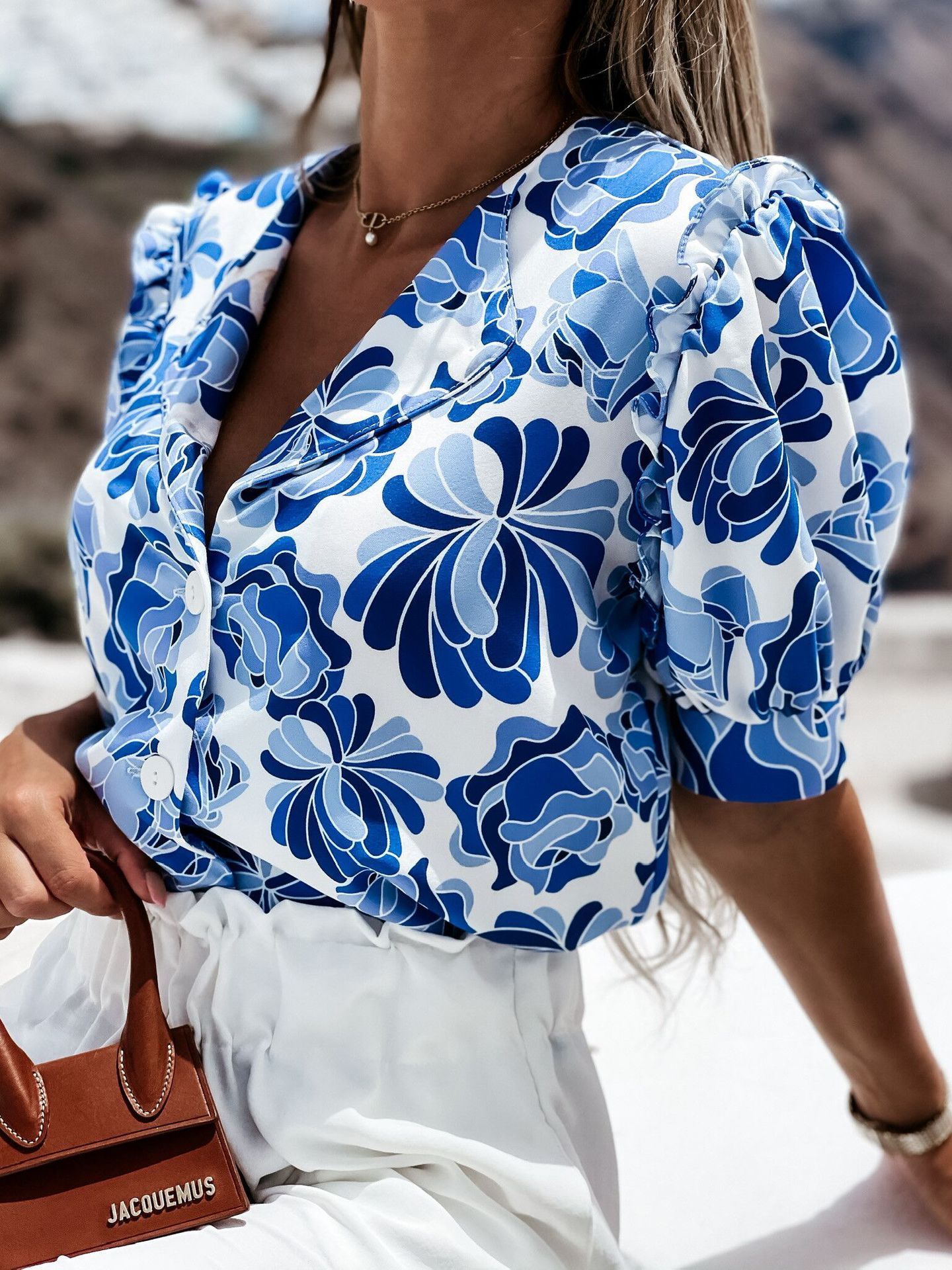 Floral Print Ruffled Single Breasted Short Sleeve Blouses - LuckyFash™
