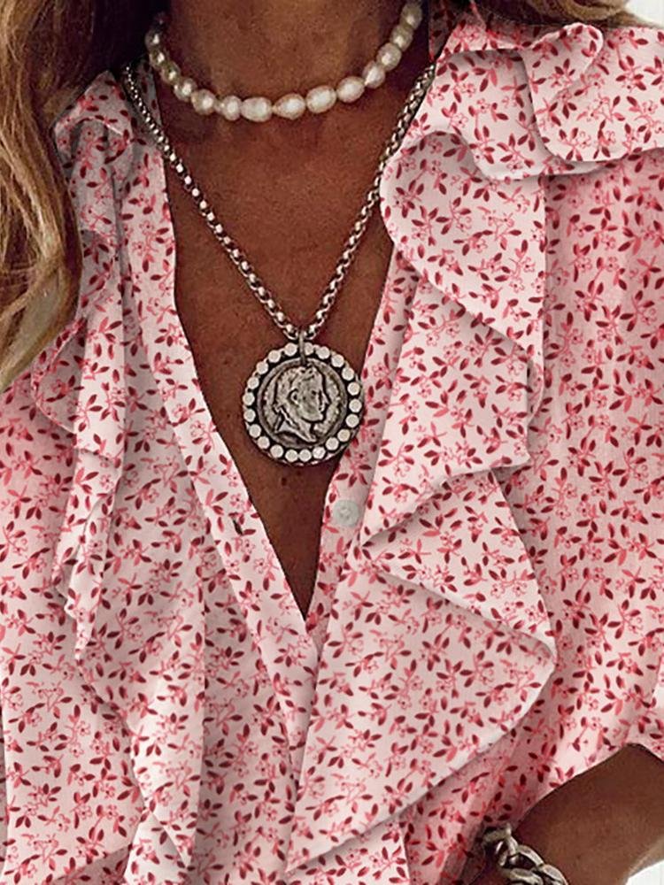 Floral Print Ruffles Long Sleeve Top - LuckyFash™