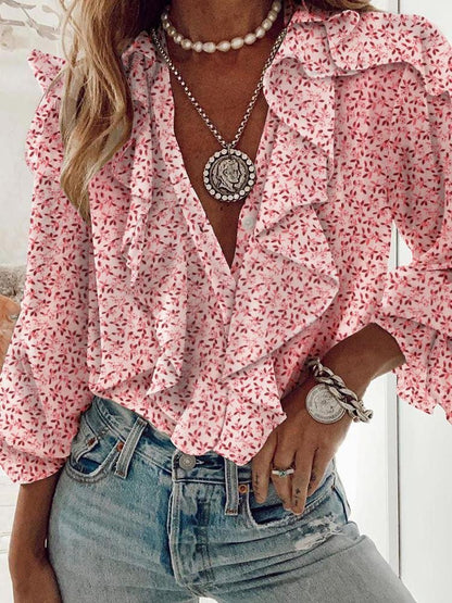 Floral Print Ruffles Long Sleeve Top - LuckyFash™