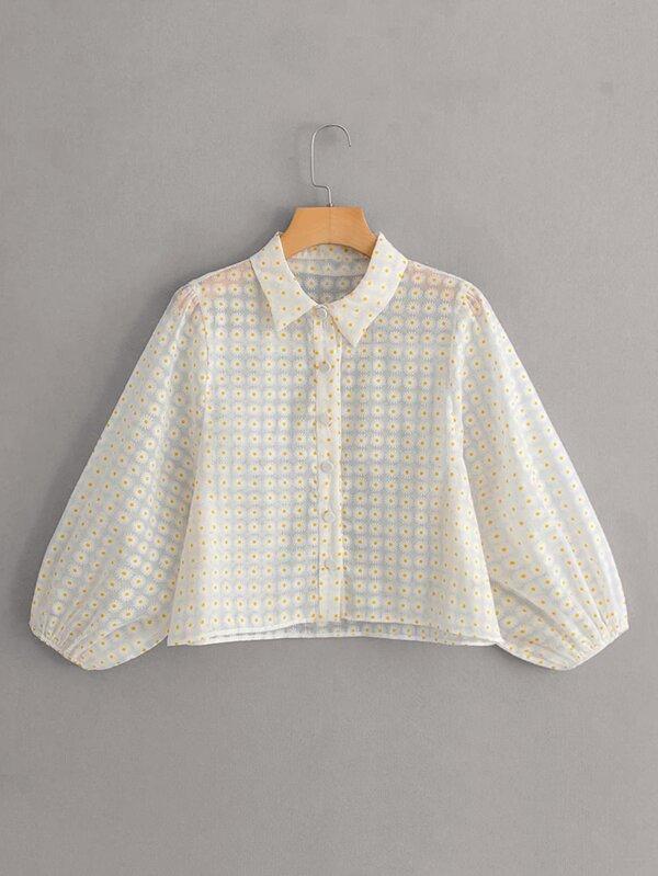 Floral Print Sheer Mesh Blouse - LuckyFash™