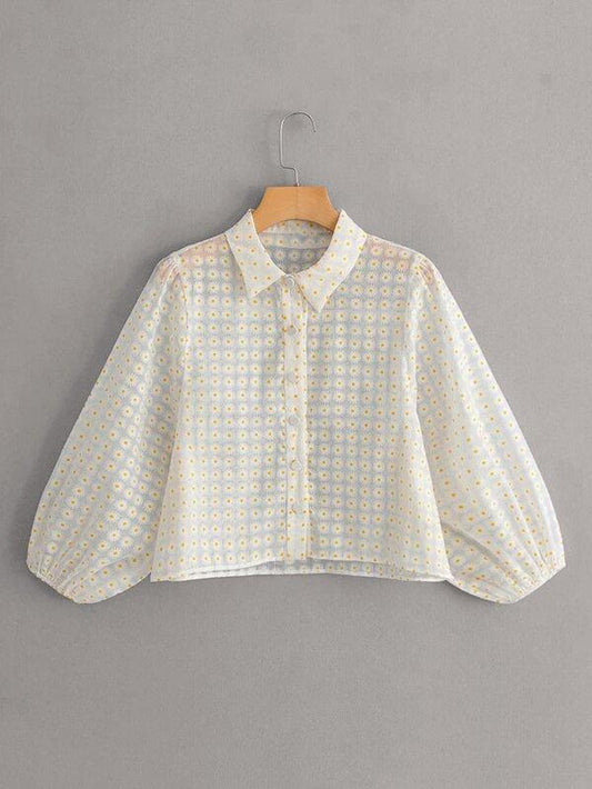 Floral Print Sheer Mesh Blouse - LuckyFash™