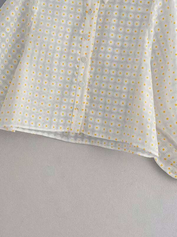 Floral Print Sheer Mesh Blouse - LuckyFash™