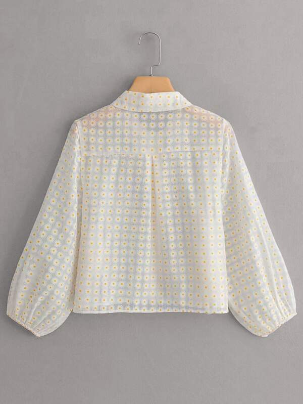 Floral Print Sheer Mesh Blouse - LuckyFash™