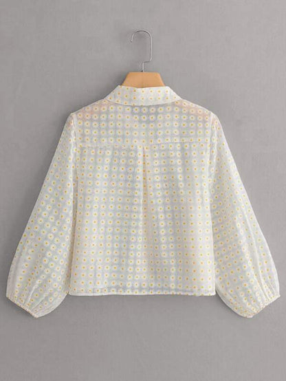 Floral Print Sheer Mesh Blouse - LuckyFash™