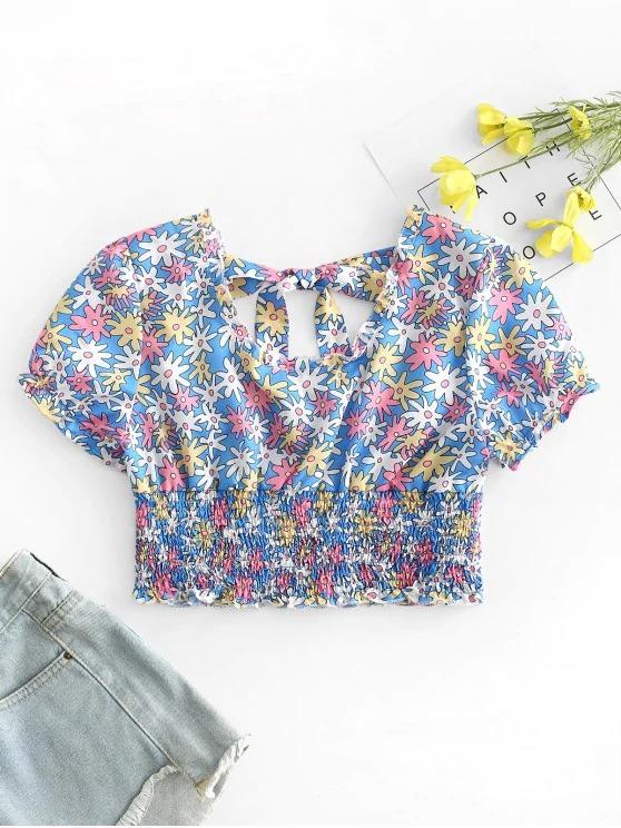 Floral Print Shirred Crop Top - LuckyFash™