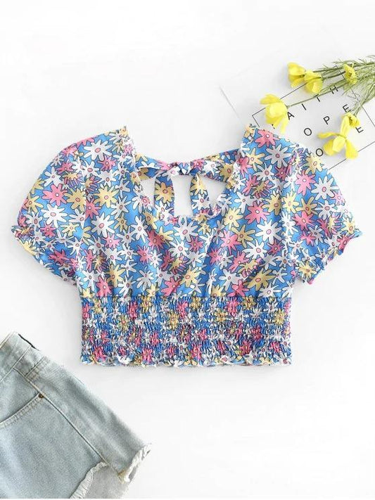 Floral Print Shirred Crop Top - LuckyFash™