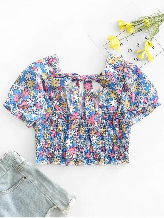 Floral Print Shirred Crop Top - LuckyFash™