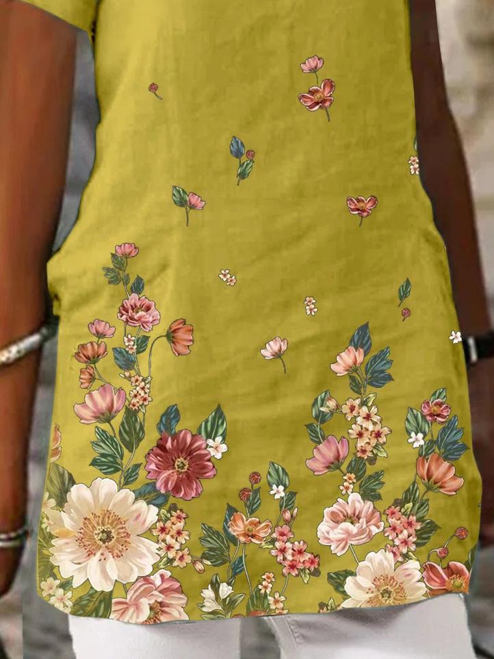 Floral Print Short Sleeve V-Neck Casual T-Shirts - LuckyFash™