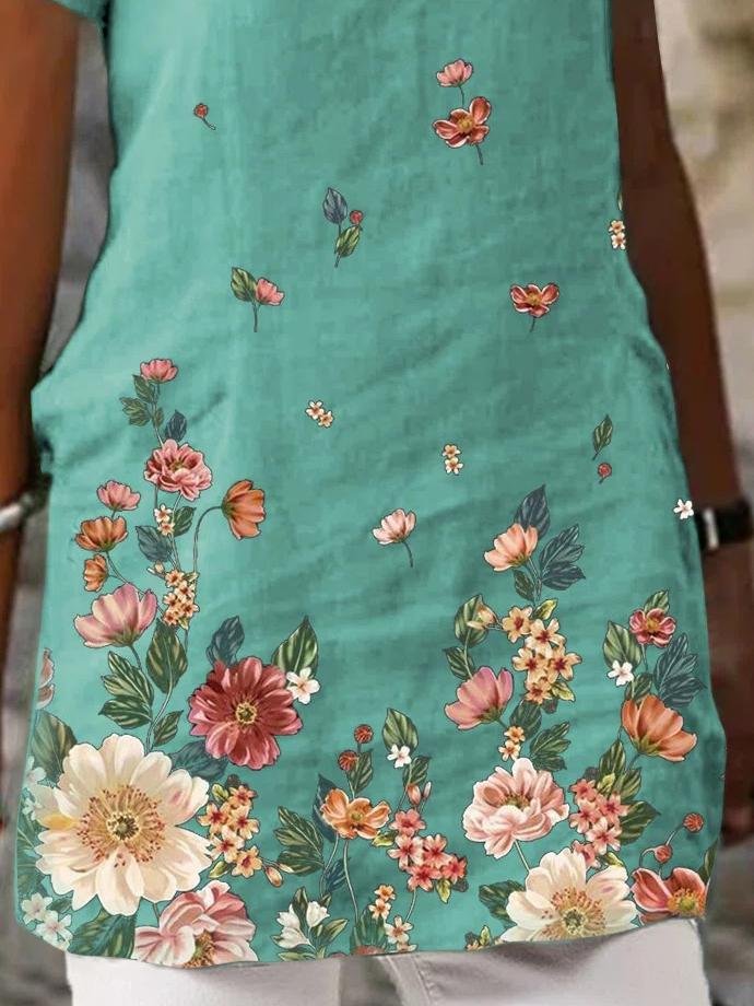 Floral Print Short Sleeve V-Neck Casual T-Shirts - LuckyFash™