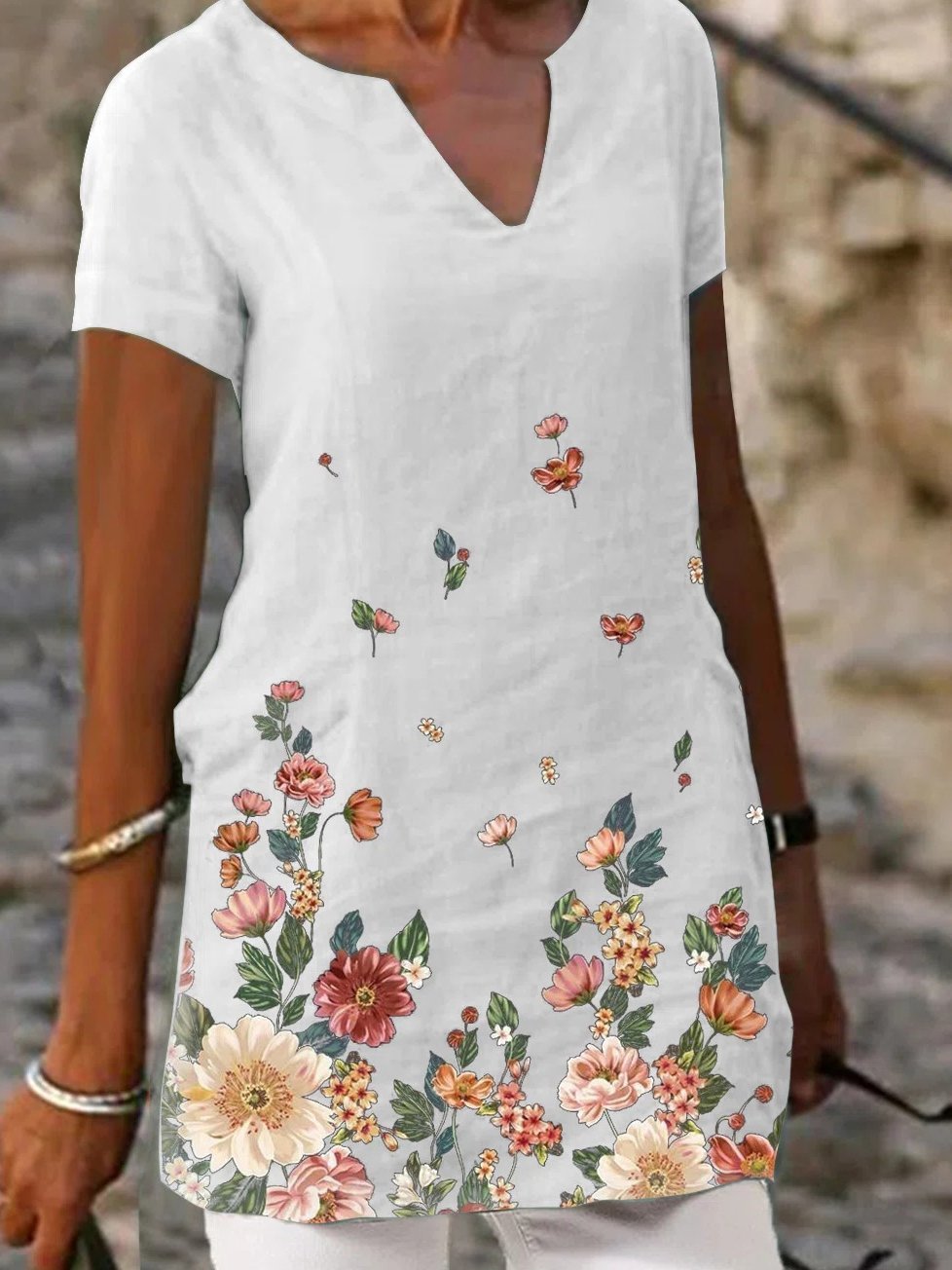 Floral Print Short Sleeve V-Neck Casual T-Shirts - LuckyFash™