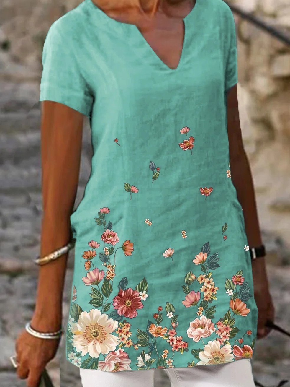 Floral Print Short Sleeve V-Neck Casual T-Shirts - LuckyFash™