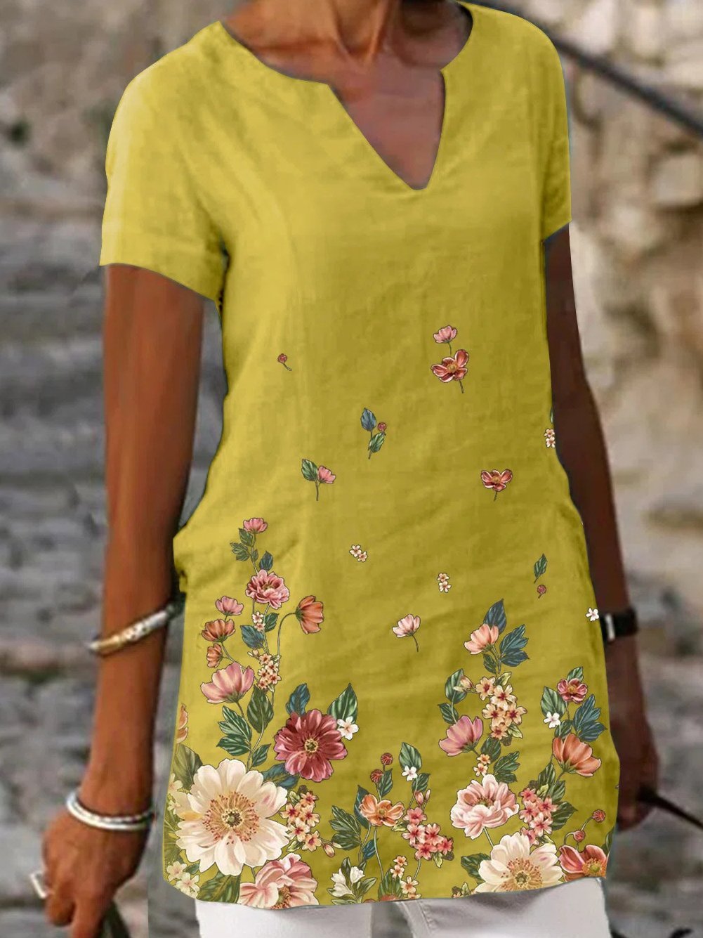 Floral Print Short Sleeve V-Neck Casual T-Shirts - LuckyFash™