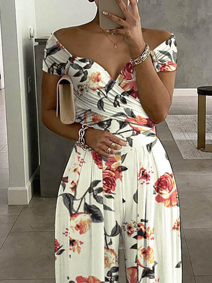 Floral Print Short Sleeve Wide Leg Jumpsuit - LuckyFash™