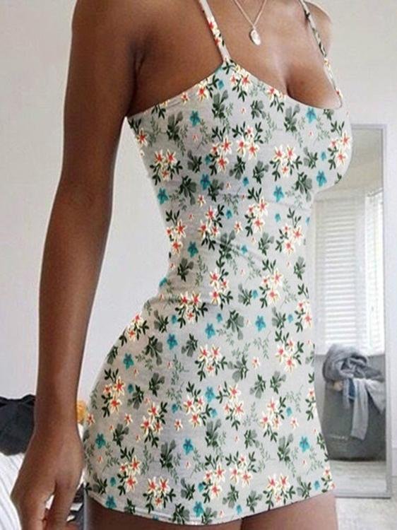 Floral Print Sleeveless Bodycon Dress - LuckyFash™