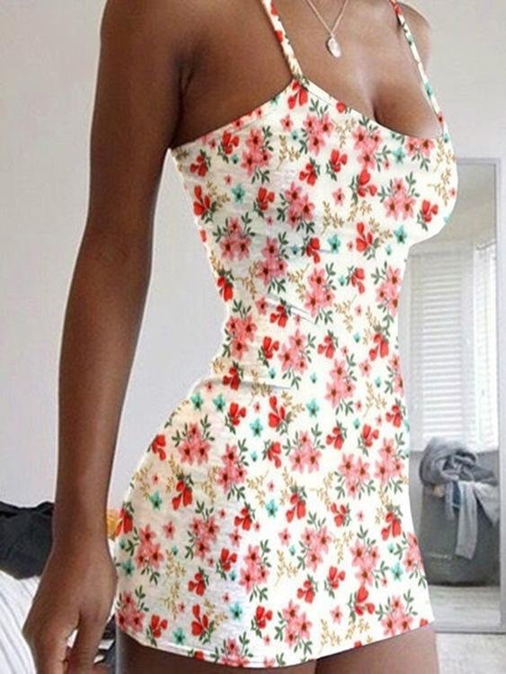 Floral Print Sleeveless Bodycon Dress - LuckyFash™