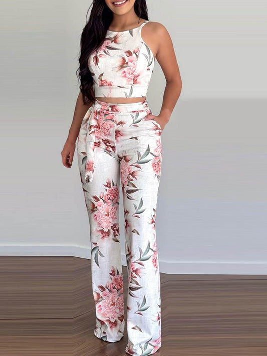 Floral Print Sleeveless Top & Pants Set - LuckyFash™