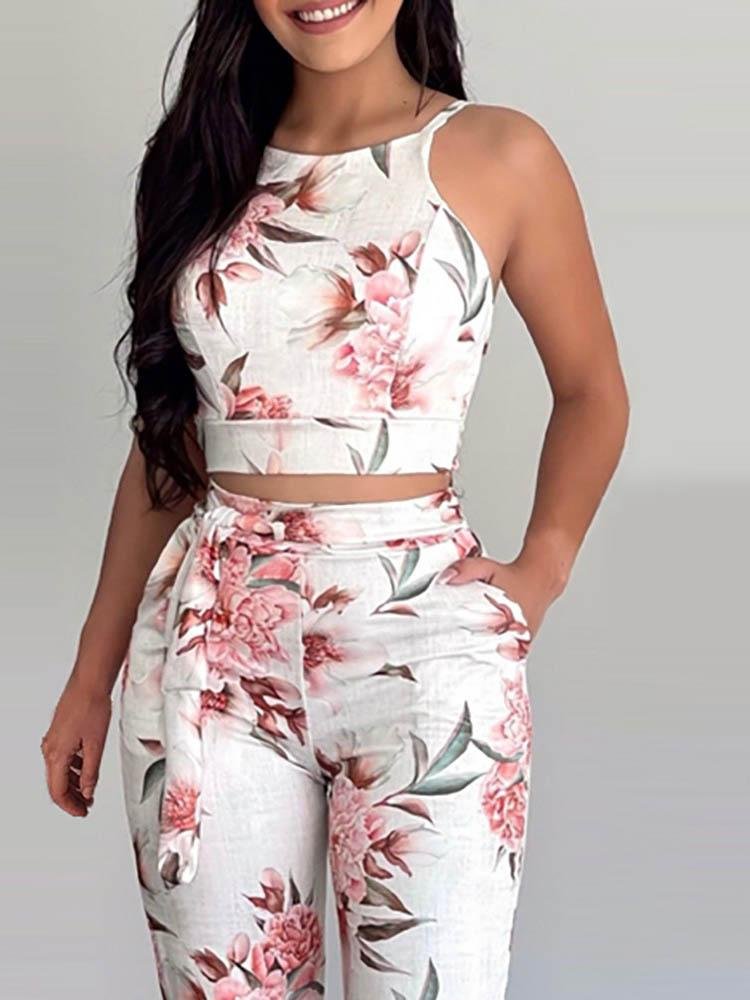 Floral Print Sleeveless Top & Pants Set - LuckyFash™