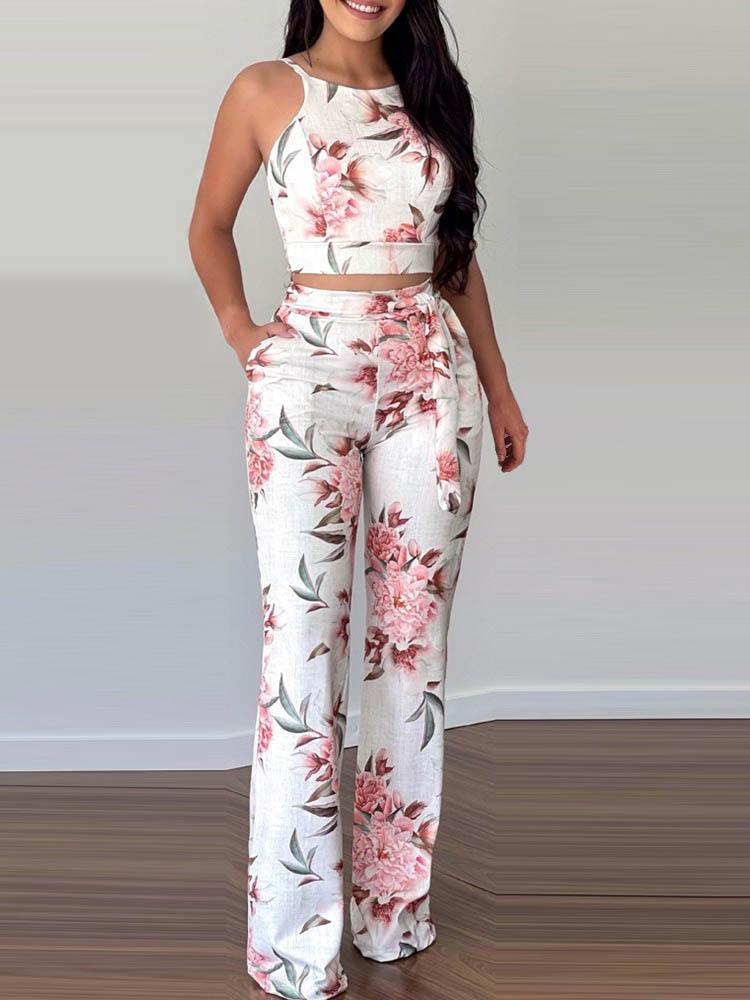 Floral Print Sleeveless Top & Pants Set - LuckyFash™