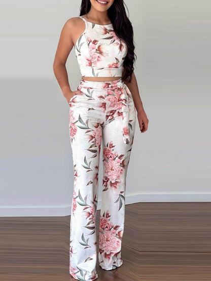 Floral Print Sleeveless Top & Pants Set - LuckyFash™