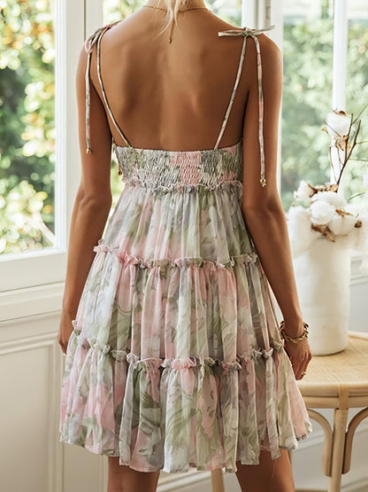 Floral Print Suspender Chiffon Seaside Beach Dress - LuckyFash™