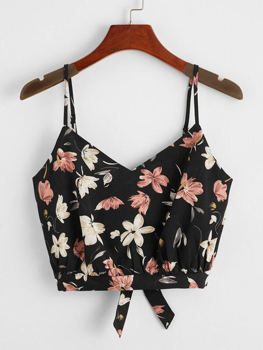 Floral Print Tie Back Cami Top - LuckyFash™