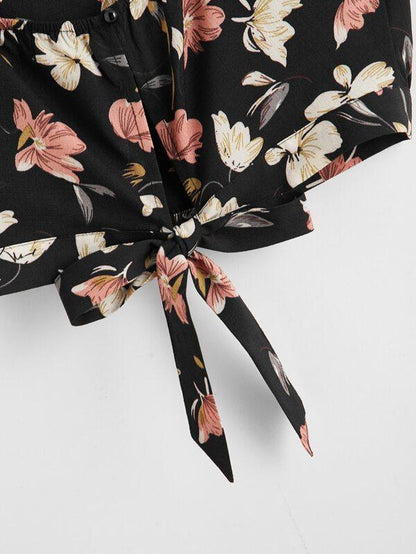 Floral Print Tie Back Cami Top - LuckyFash™