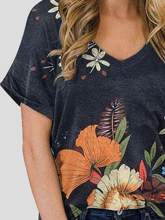 Floral Print V-neck Casual Top - LuckyFash™