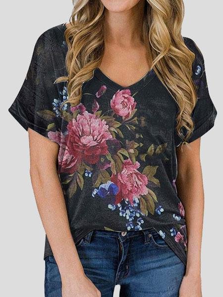 Floral Print V-neck Casual Top - LuckyFash™