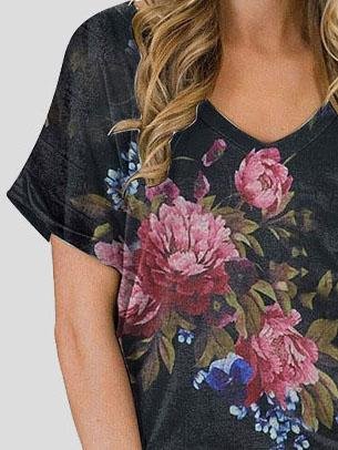 Floral Print V-neck Casual Top - LuckyFash™