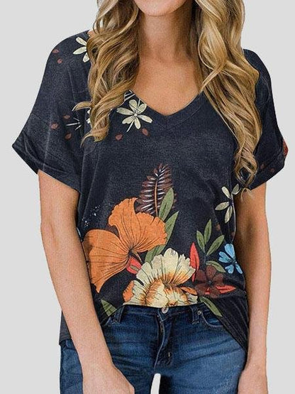 Floral Print V-neck Casual Top - LuckyFash™