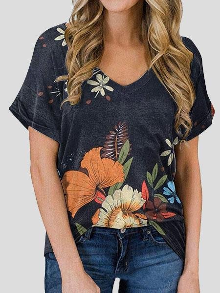 Floral Print V-neck Casual Top - LuckyFash™