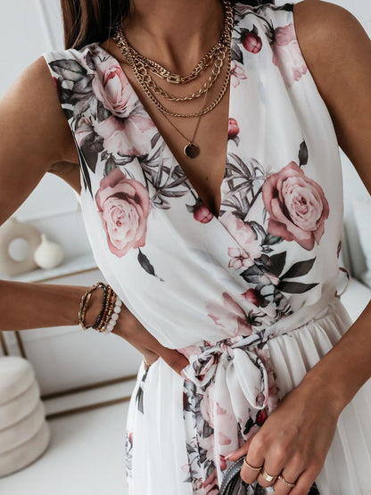 Floral Print V Neck Pleated Dress - LuckyFash™
