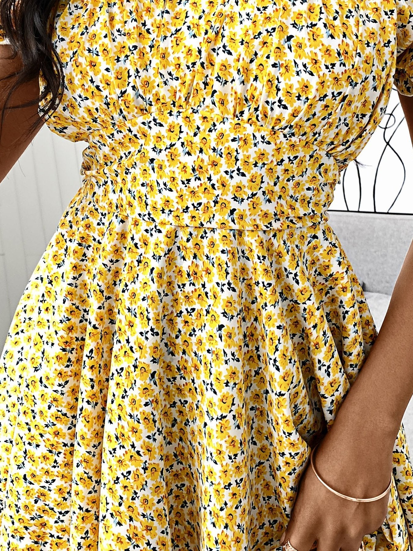 Floral Print V-Neck Ruffle Hem Dress - LuckyFash™