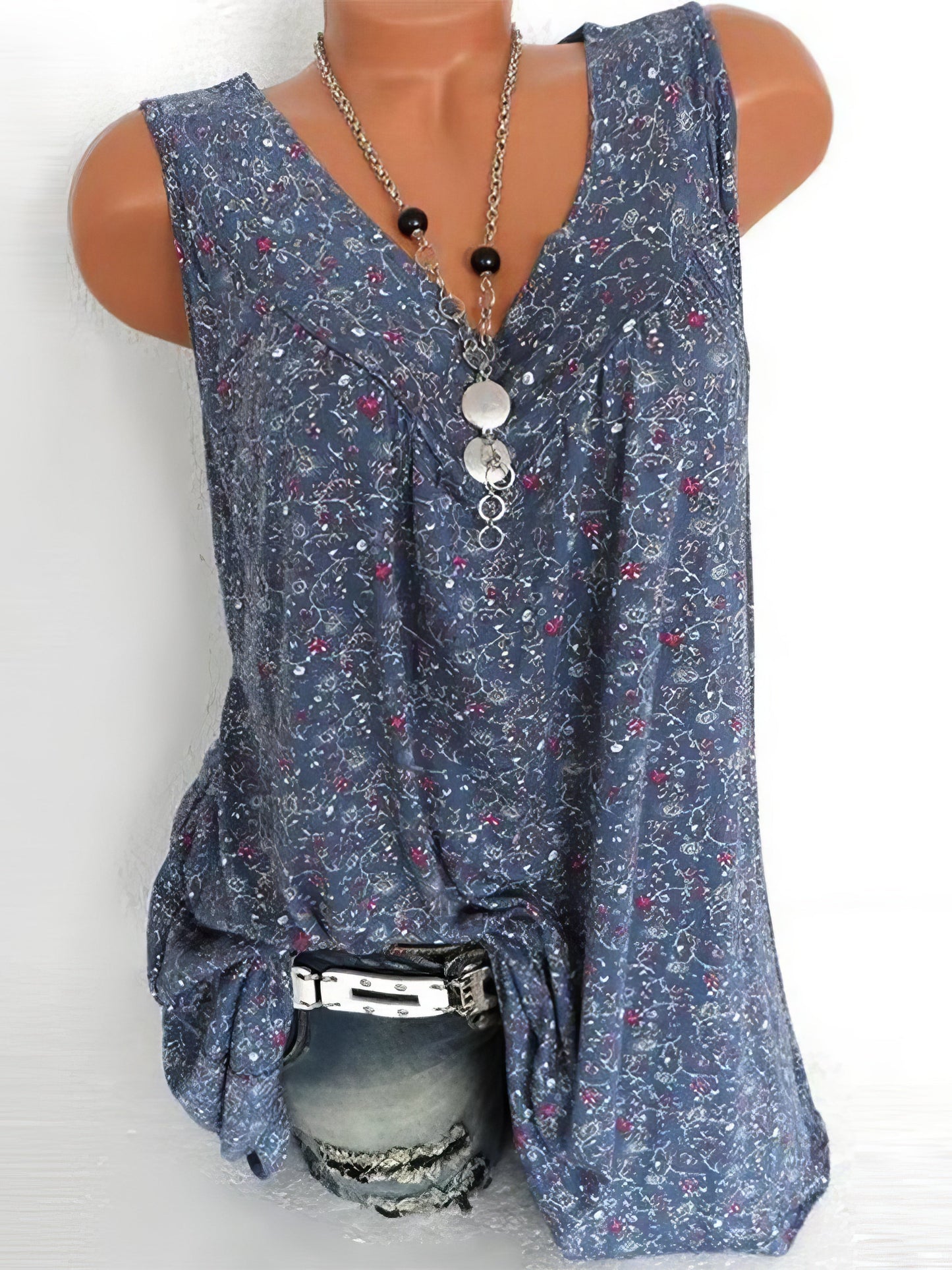 Floral Print V-neck Sleeveless Vest - LuckyFash™