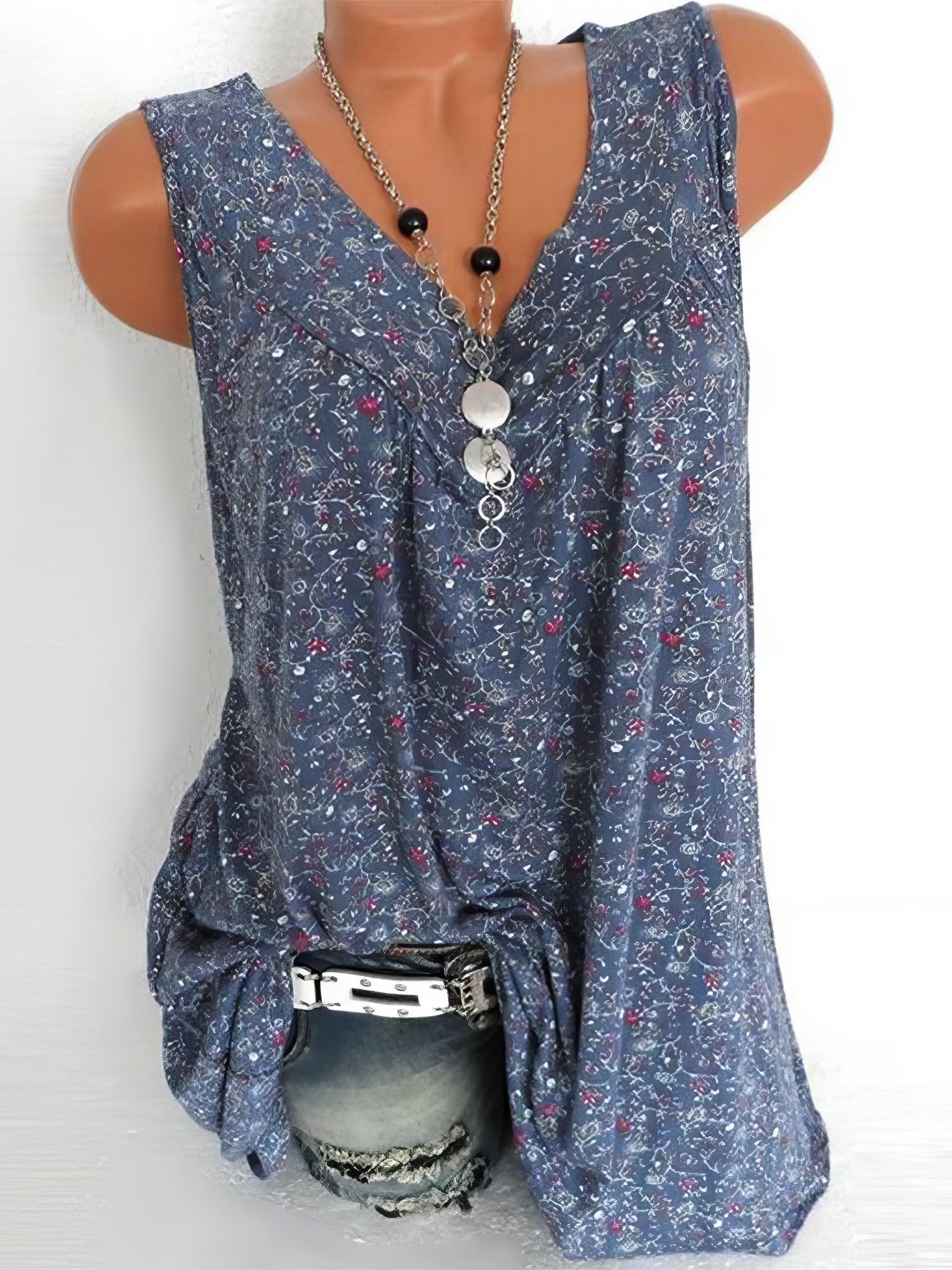 Floral Print V-neck Sleeveless Vest - LuckyFash™