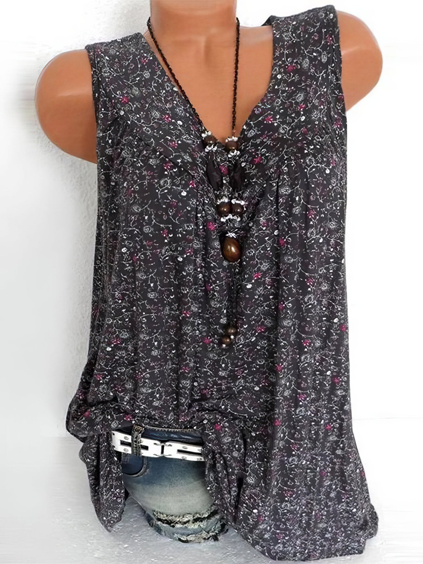 Floral Print V-neck Sleeveless Vest - LuckyFash™