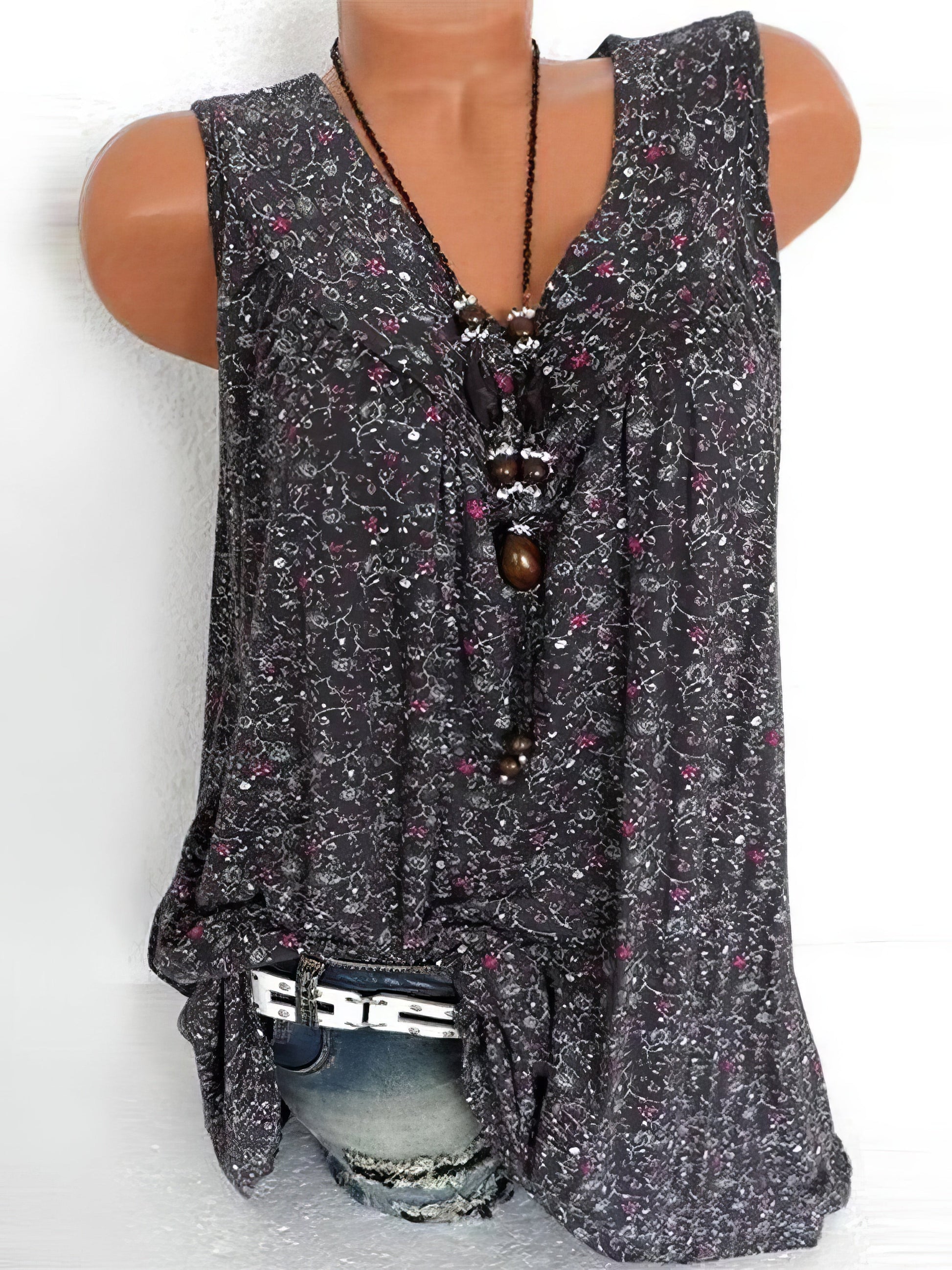 Floral Print V-neck Sleeveless Vest - LuckyFash™
