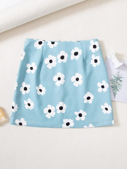 Floral Print Zip Back Skirt - LuckyFash™